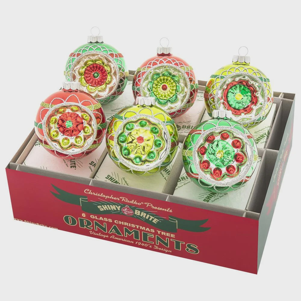 Christopher Radko Holiday Splendor 6 Count 3.25" Decorated Reflector Rounds Ornaments