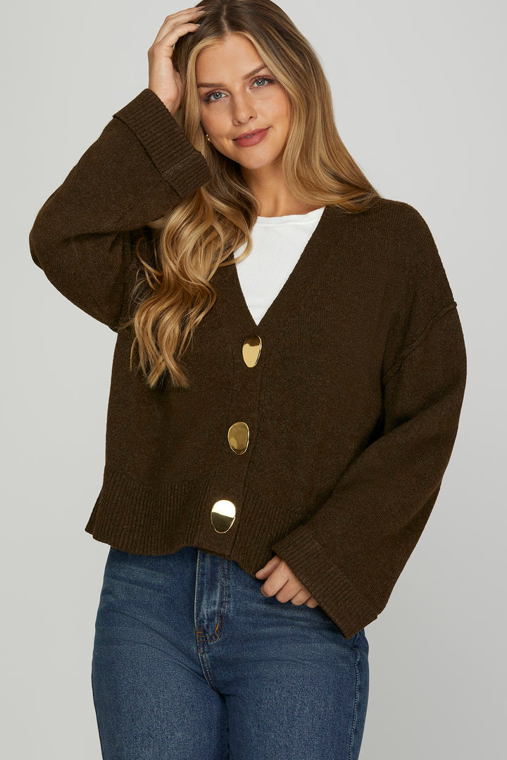 Brown Button Down Sweater Cardigan