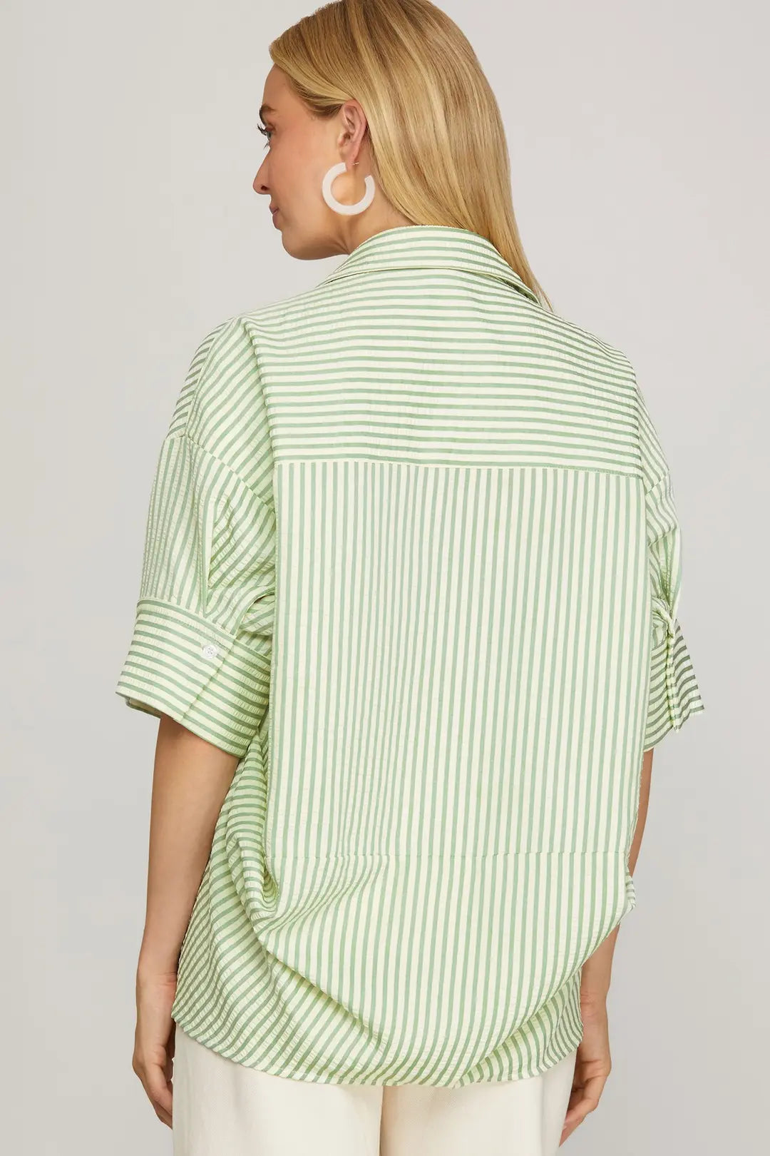 Sage Green Short Sleeve Stripe Top