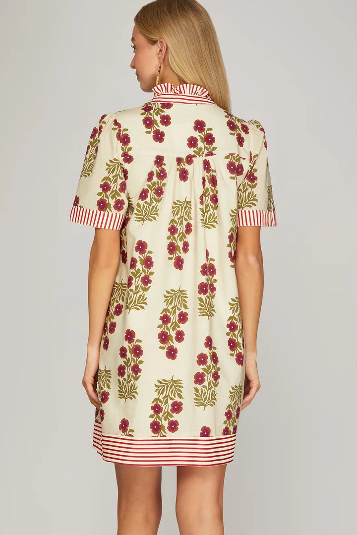 Red Floral Print Mini Dress