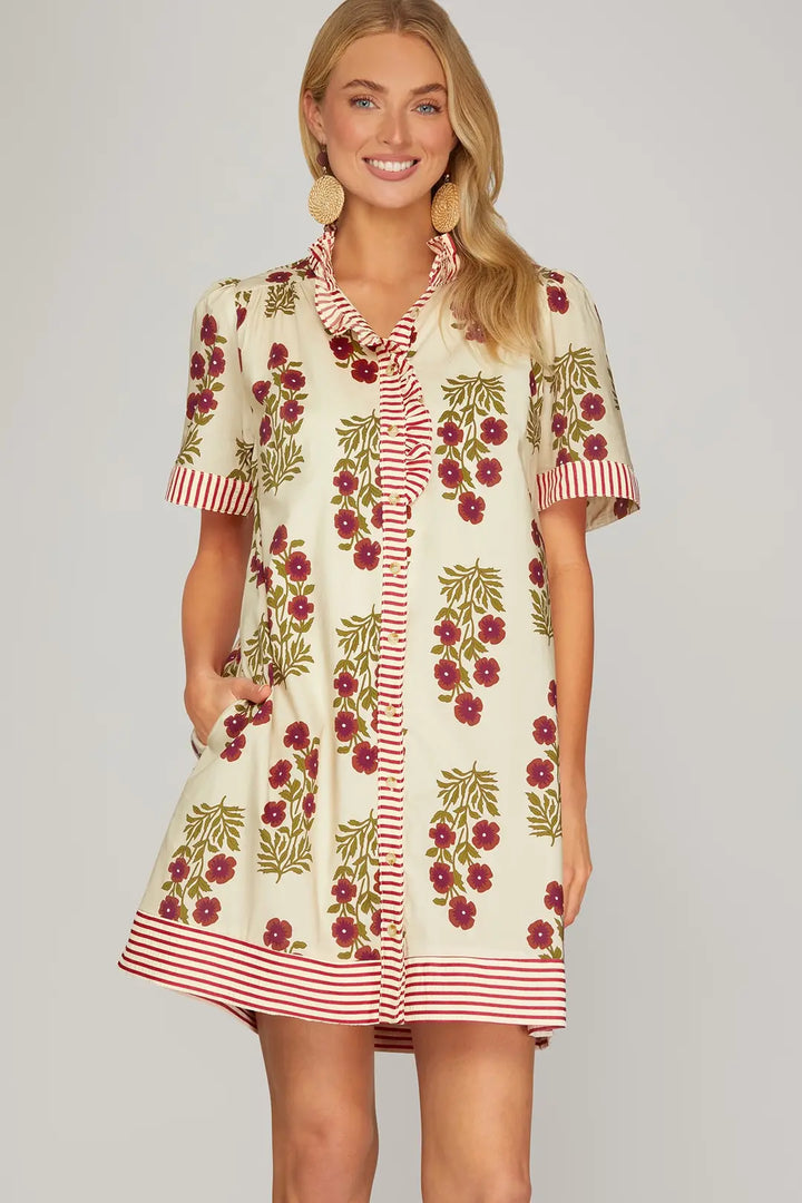 Red Floral Print Mini Dress