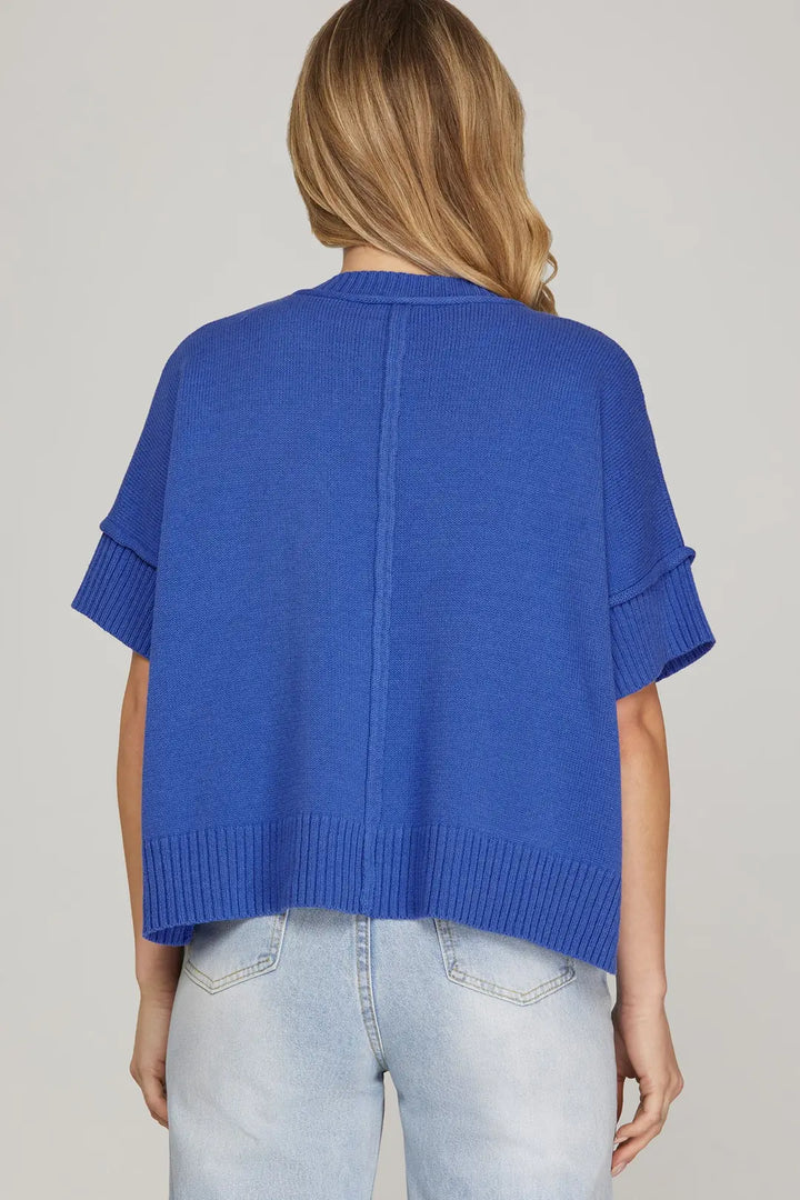 Half Sleeve Crew Neck Top in Blue