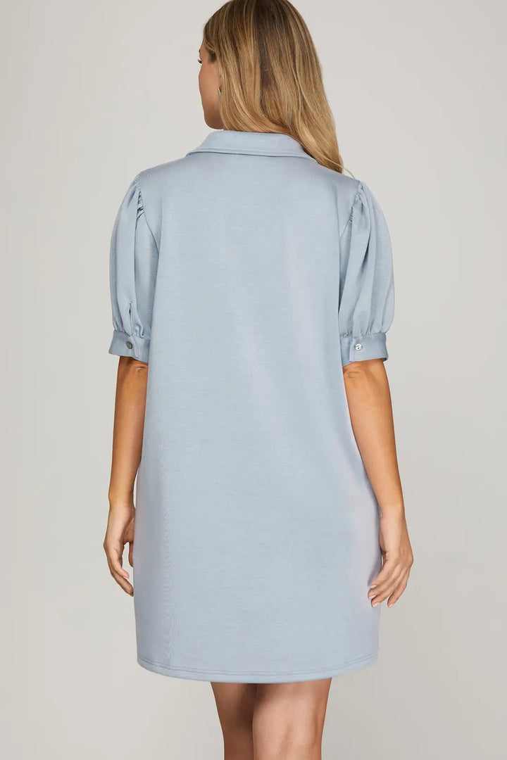 Blue Short Sleeve Mini Dress