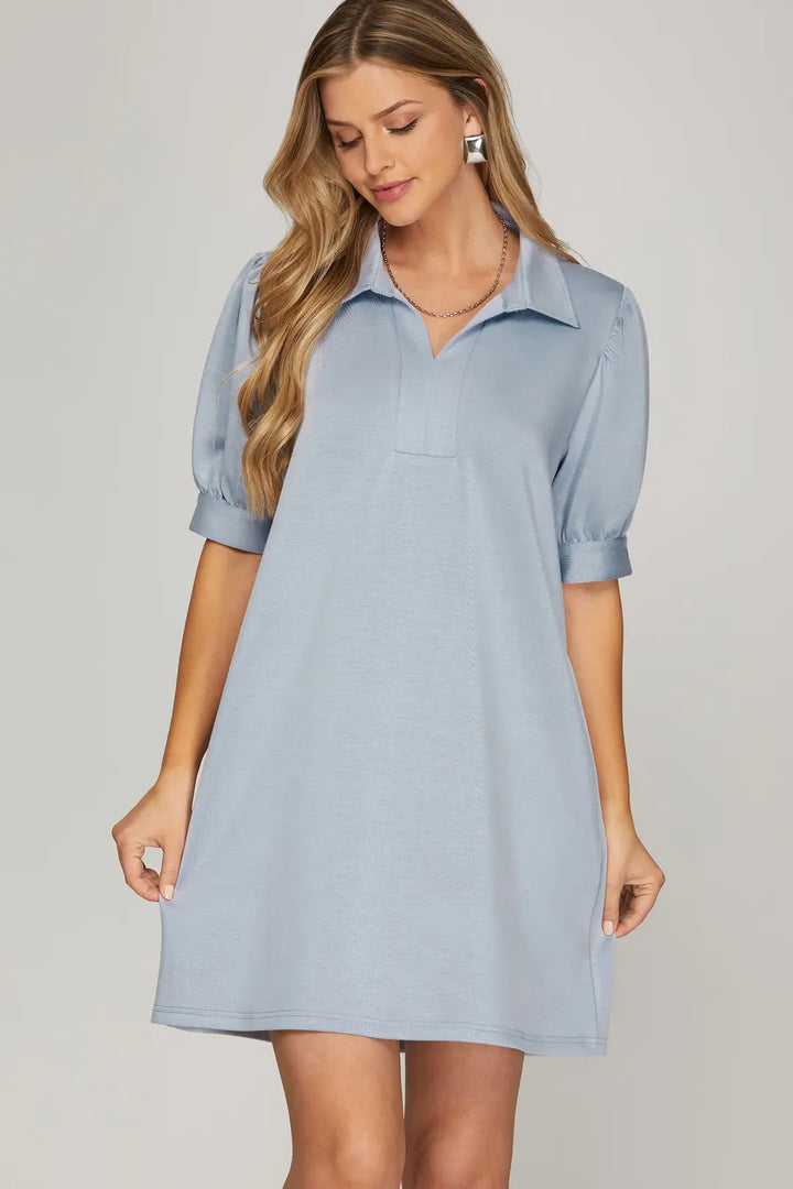 Blue Short Sleeve Mini Dress