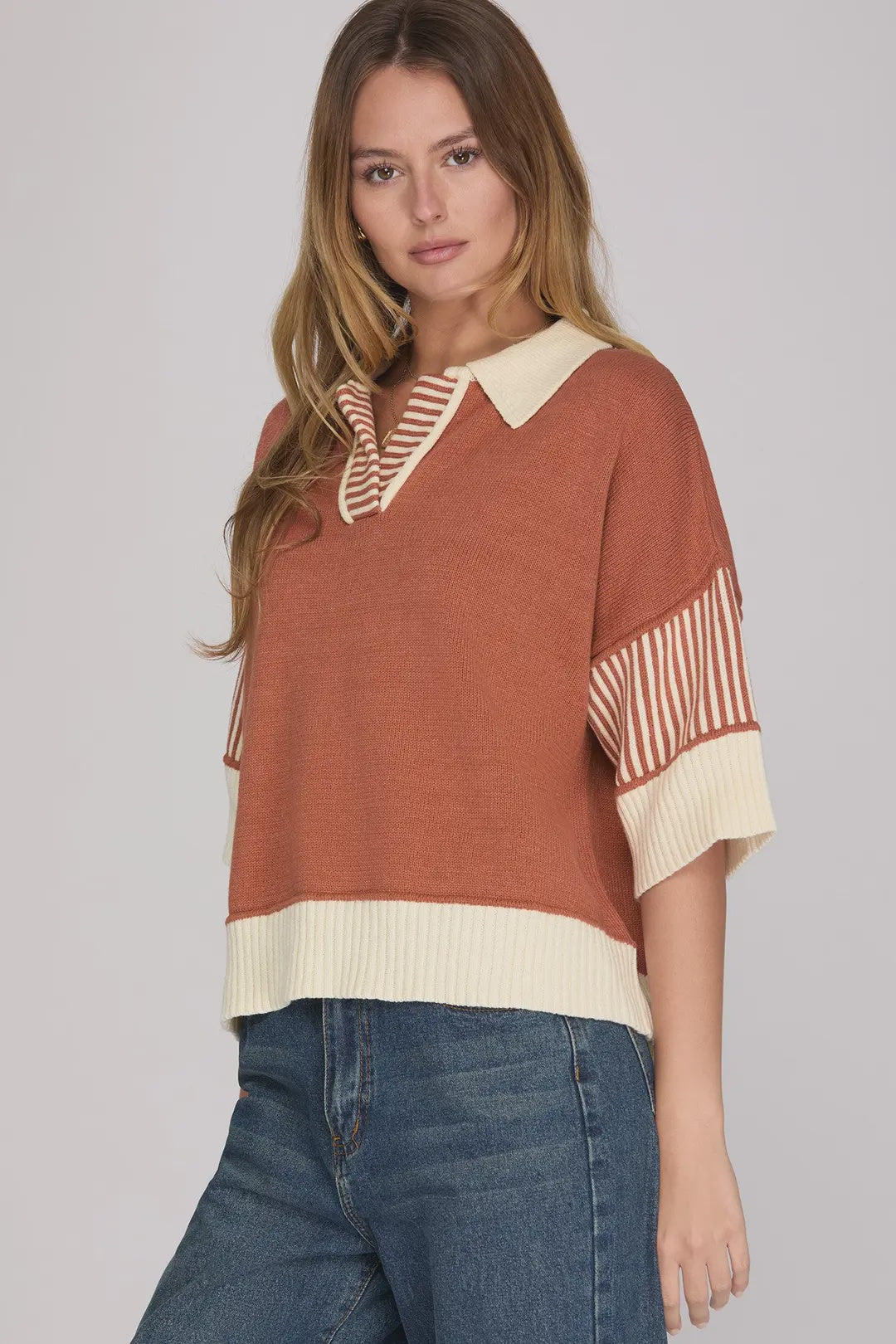 The Next Chapter Rust Collared Top