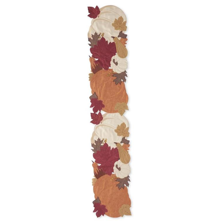 70 Inch Brown Pumpkin & Fall Leaves Embroidered