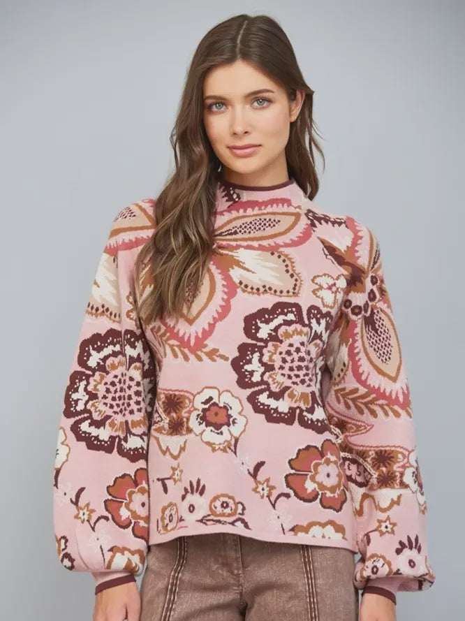 As The Story Goes Mauve Floral Sweater