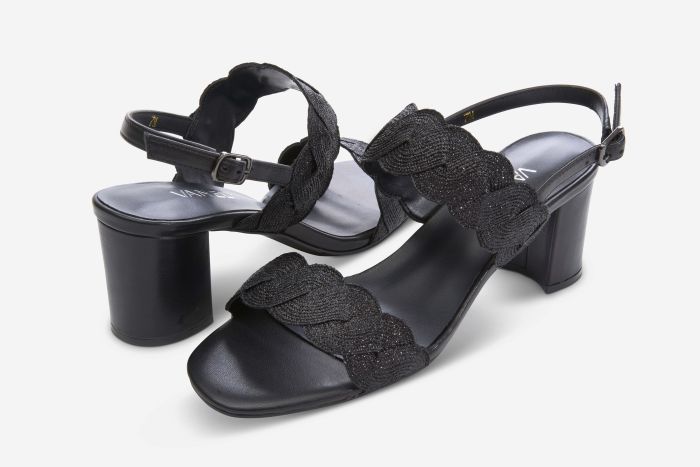 Vaneli Lettie Woven Block Heel Sandals in Black