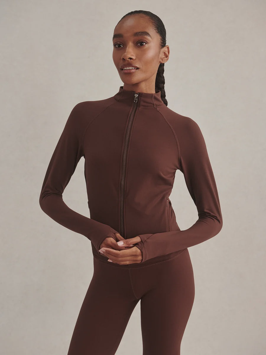 Varley Always Zip-Through Sweat in Deep Mahogany