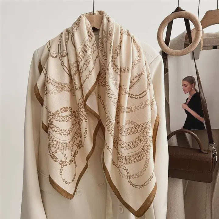 Vintage Floral Print Silk Scarf in Cream
