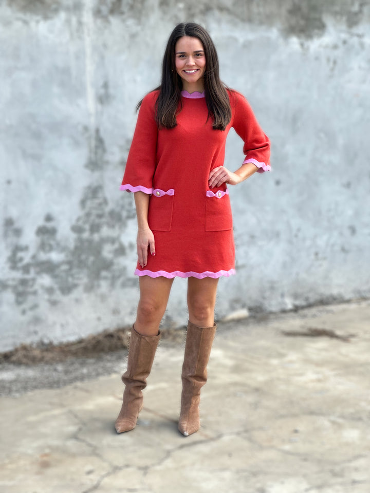 Coral Mini Sweater Dress