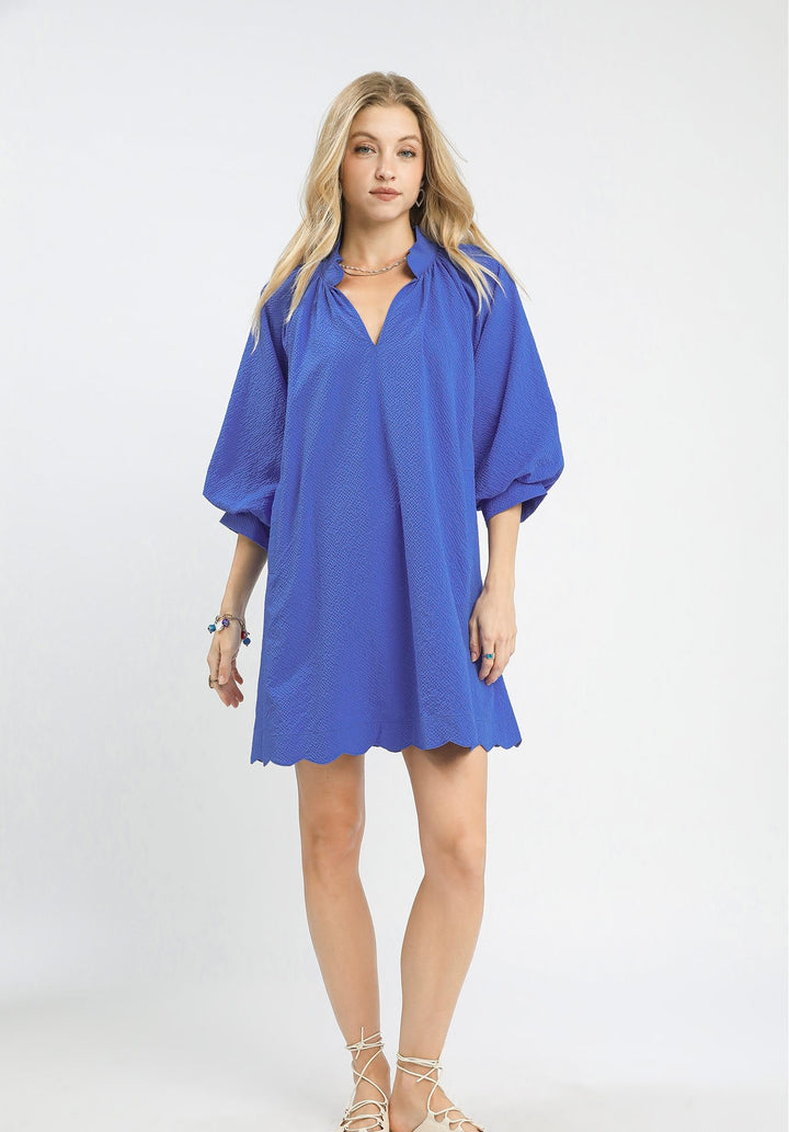 Blue Bubble Sleeve Mini Dress