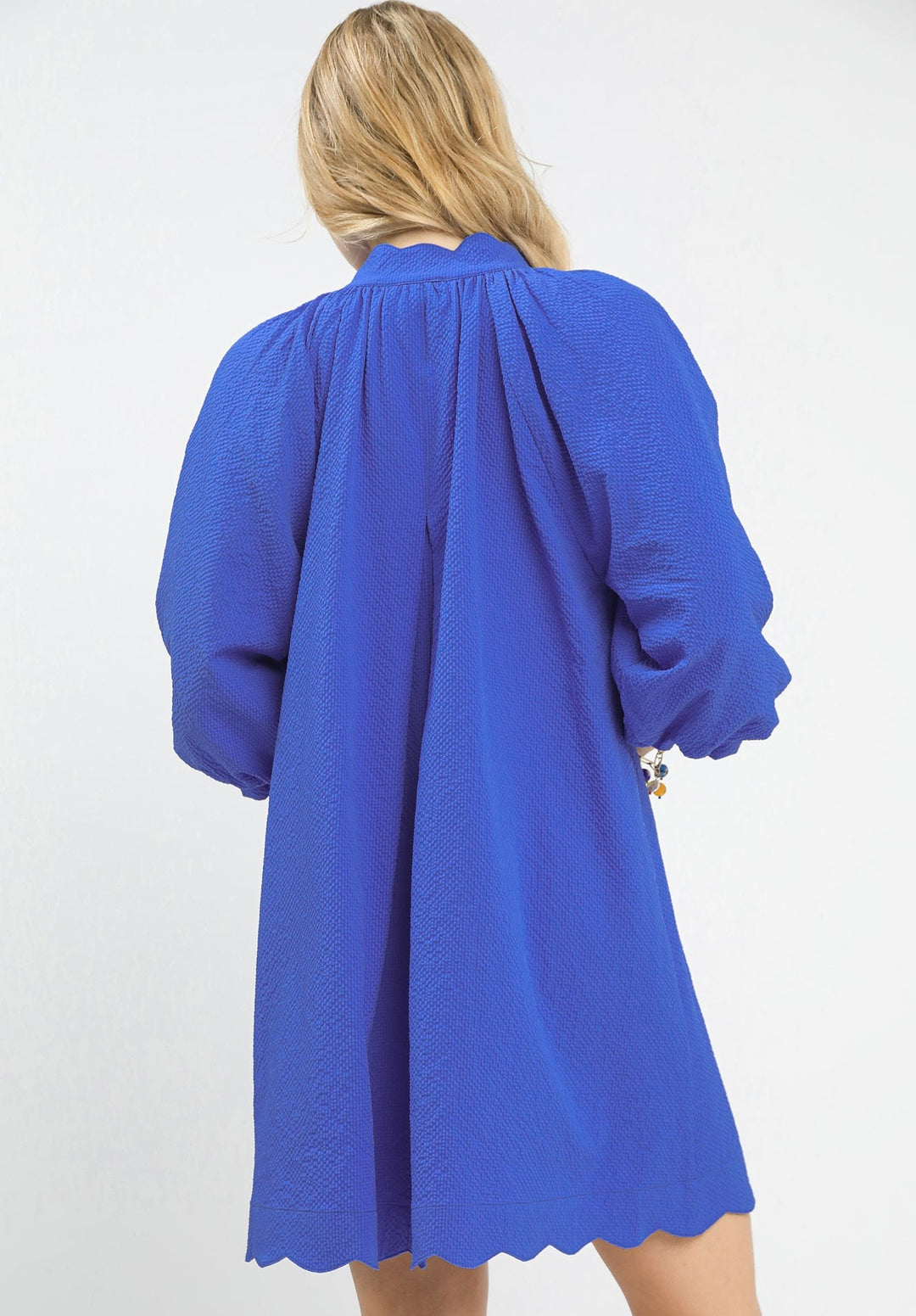Blue Bubble Sleeve Mini Dress