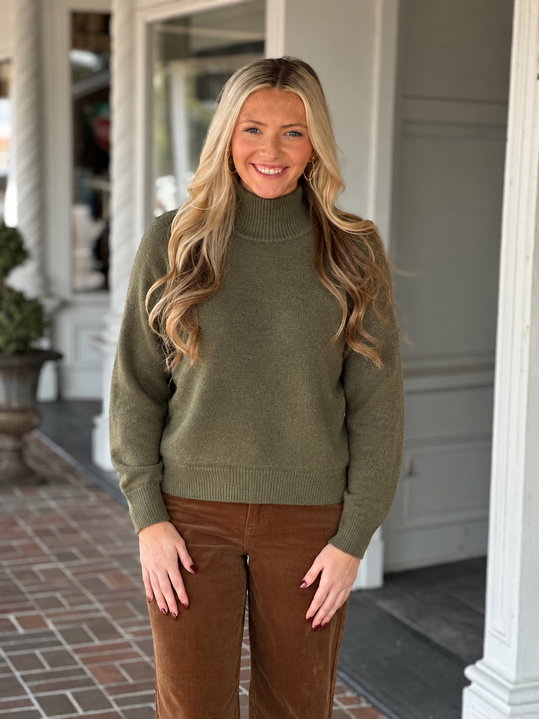 Double Down Olive Mockneck Sweater