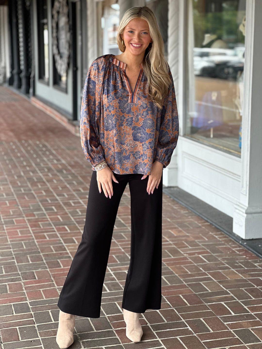 Long Sleeve Brown Floral Top