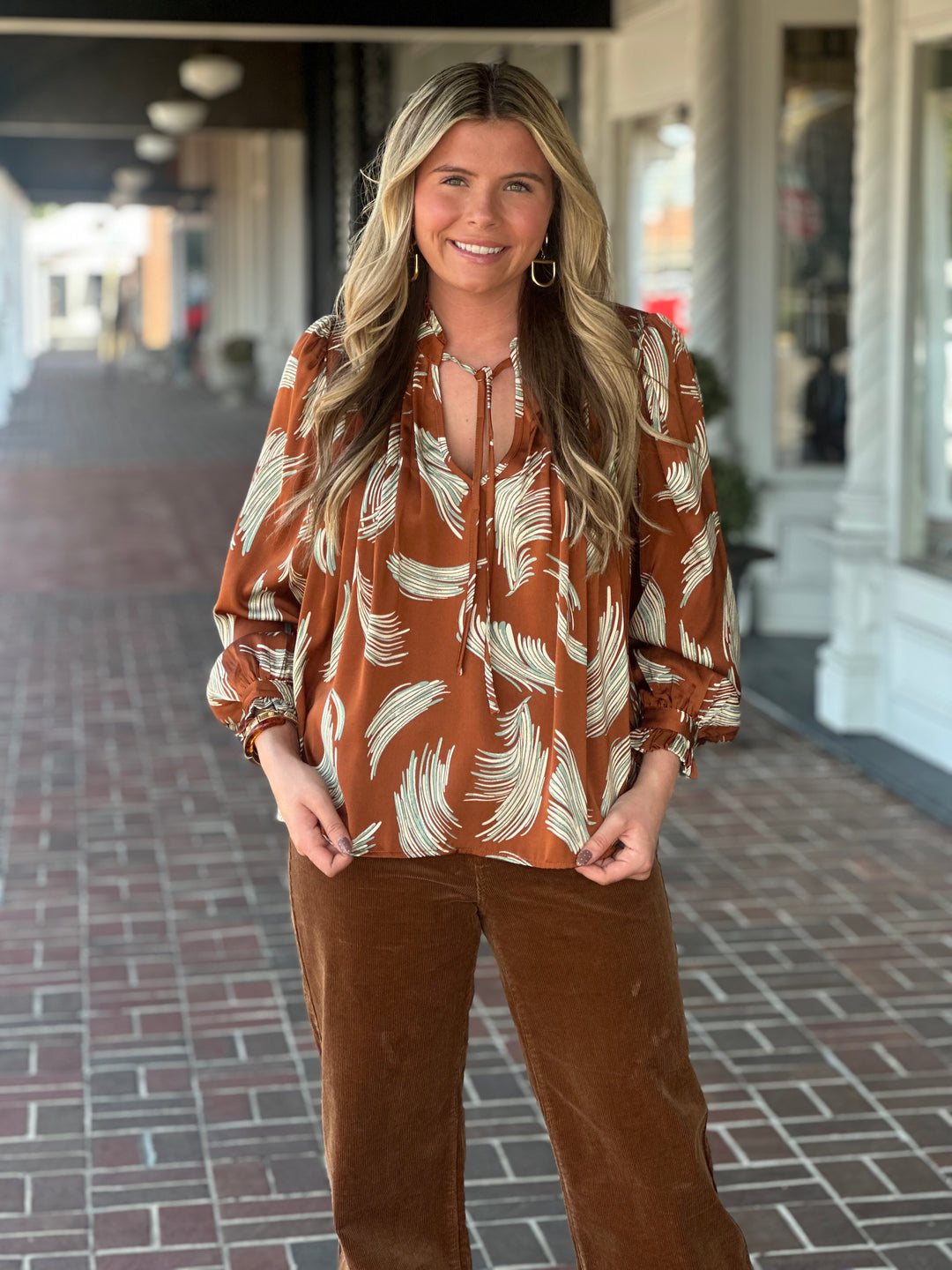 Places To Be Brown Printed Top