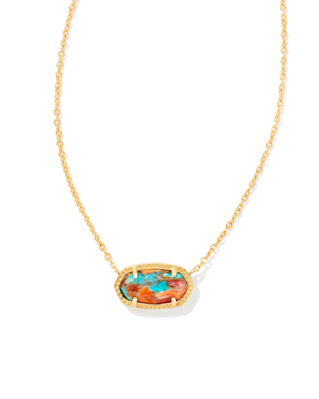 Kendra Scott Elisa Short Pendant in Gold Bronze Veined Turquoise Magnesite Red Oyster