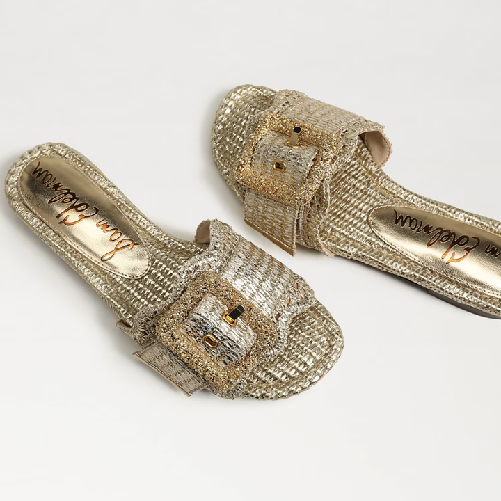 Sam Edelman Bambi Slide Sandal in Amber Gold Raffia