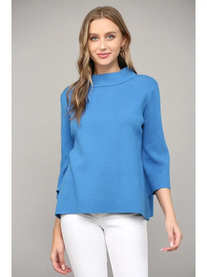 Blue Mock Neck Sweater
