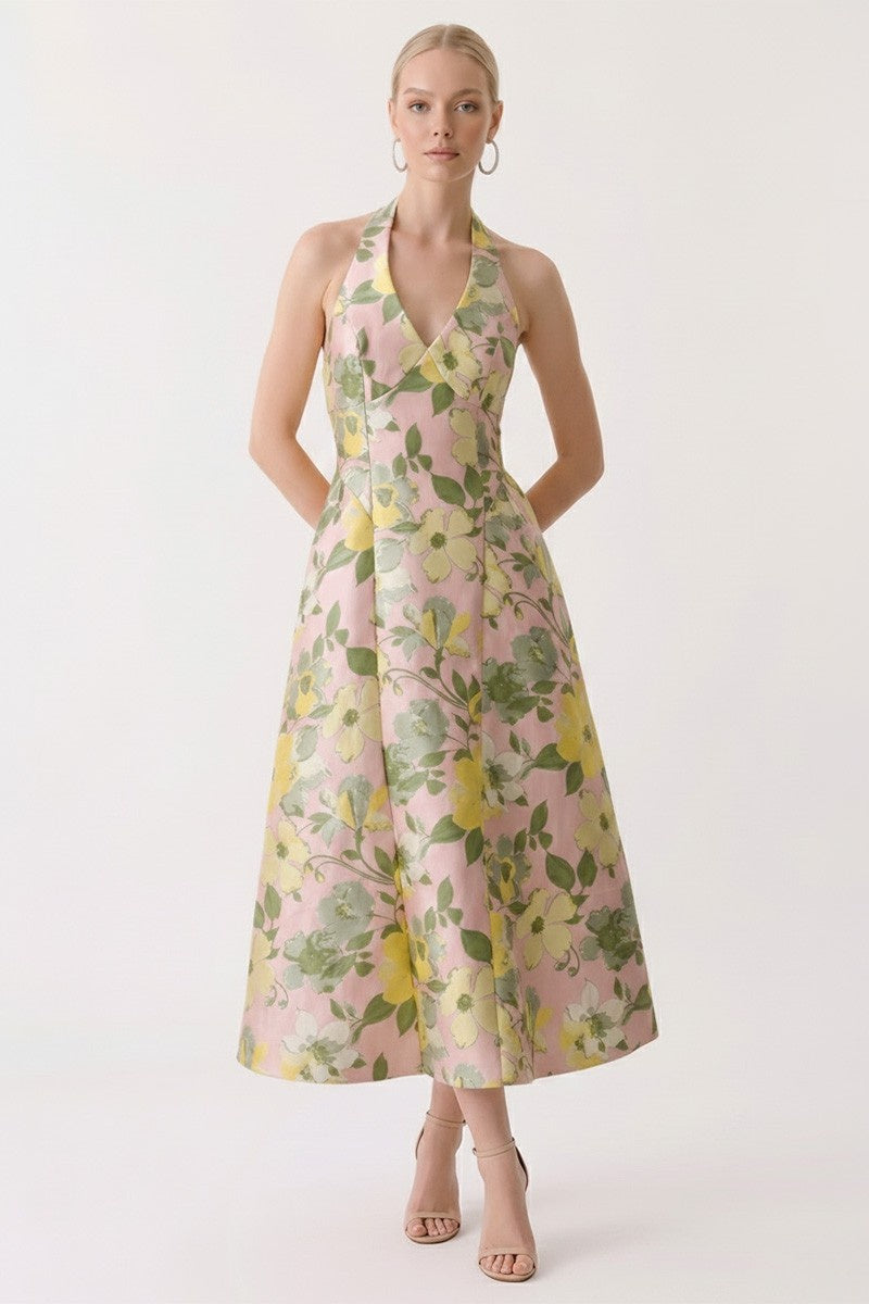 Floral Halter Neck Midi Dress
