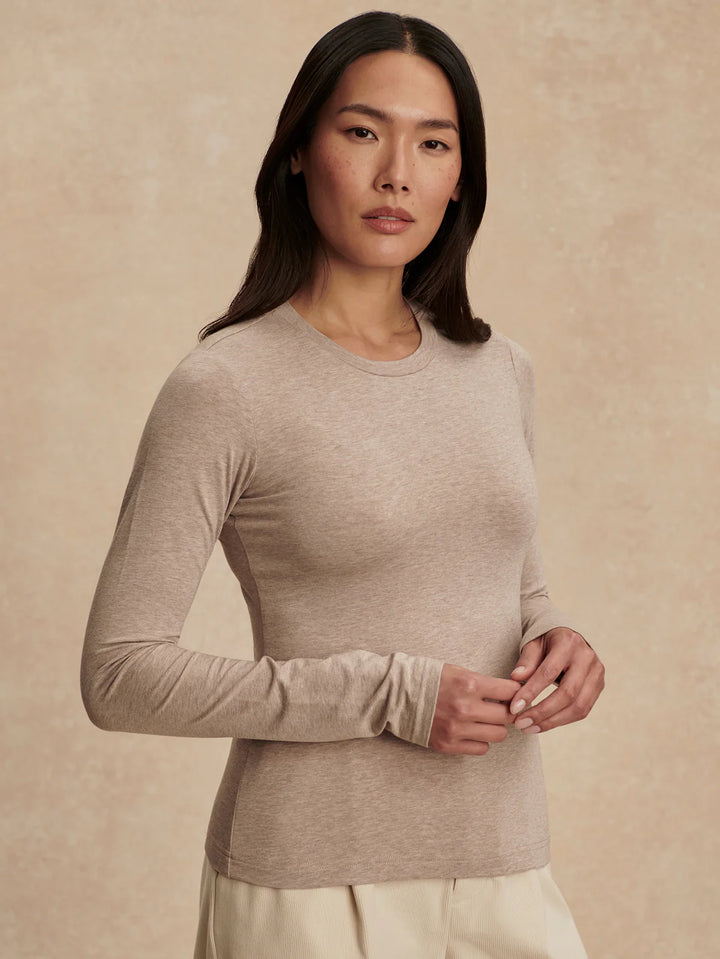 Varley Edna Long Sleeve Fitted Tee in Taupe Marl