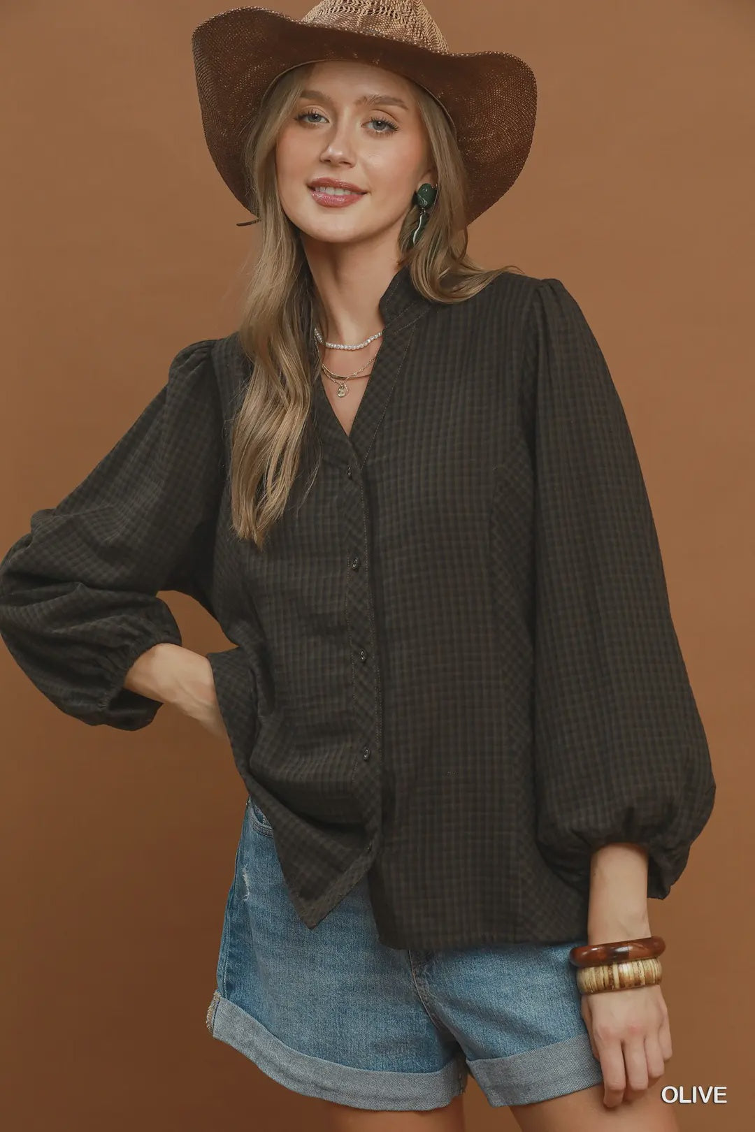From The Beginning Olive Plaid Top