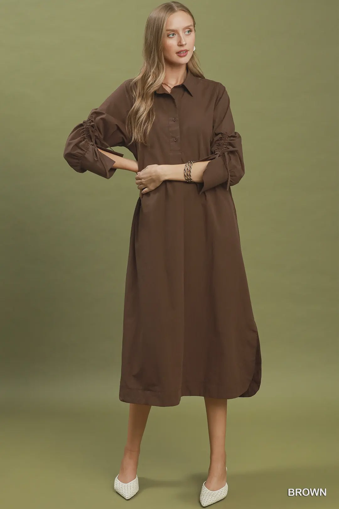 Just Around The Corner Brown Midi Dress
