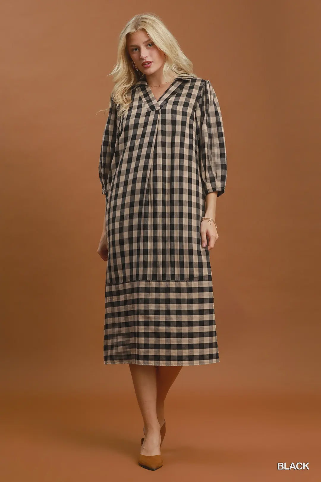More Than Love Black Checkered Midi Dress