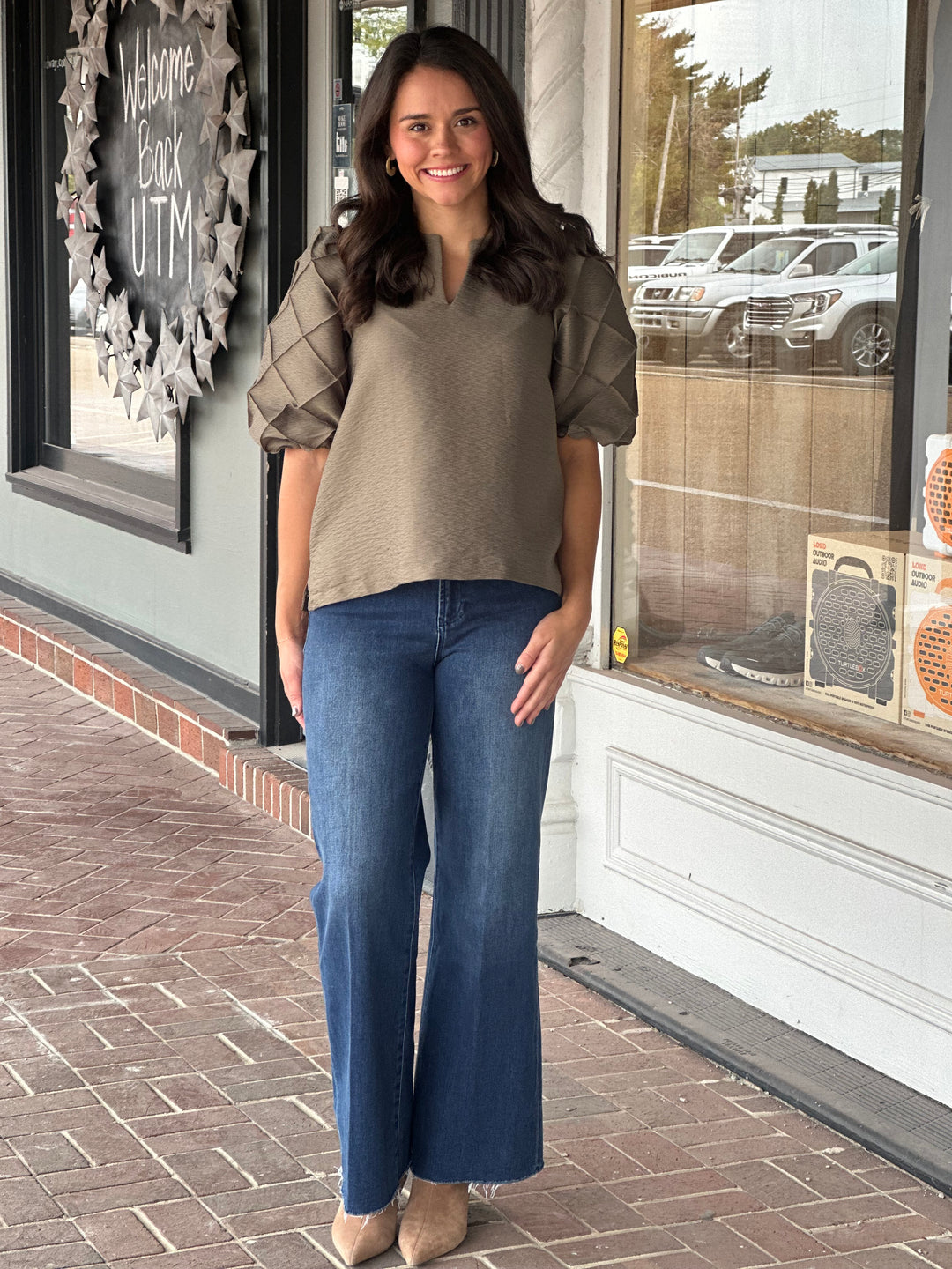 Quilted Detailed Top in Olive