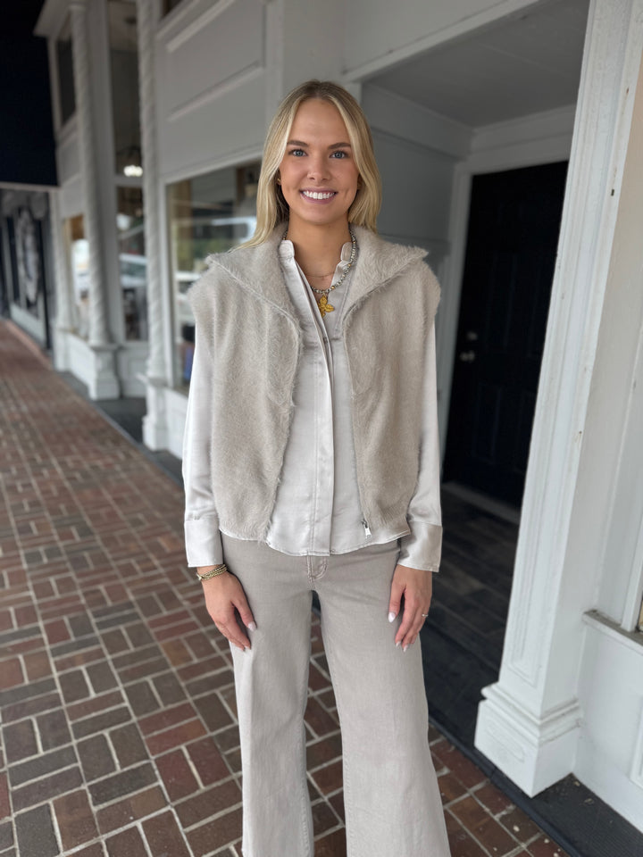 Florez Zip Up Sweater in Off-White