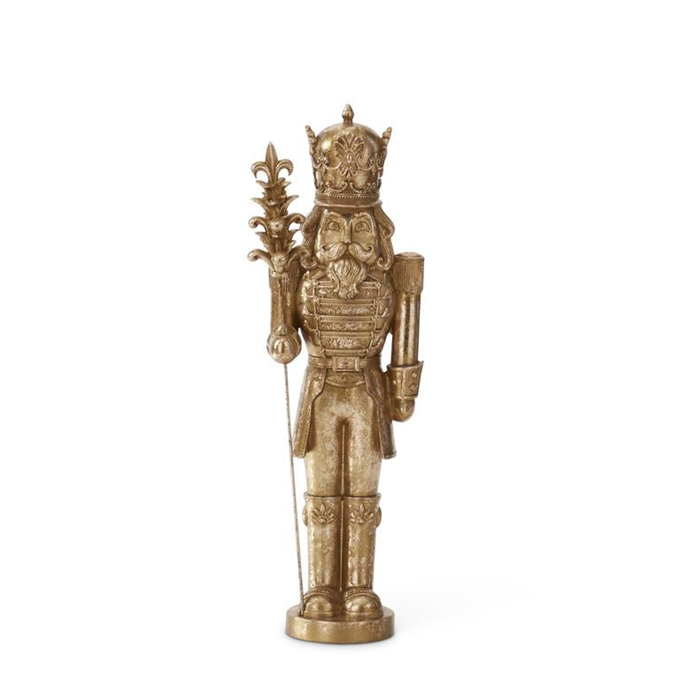 15.5 Inch Gold Nutcracker w/Pinecone Staff
