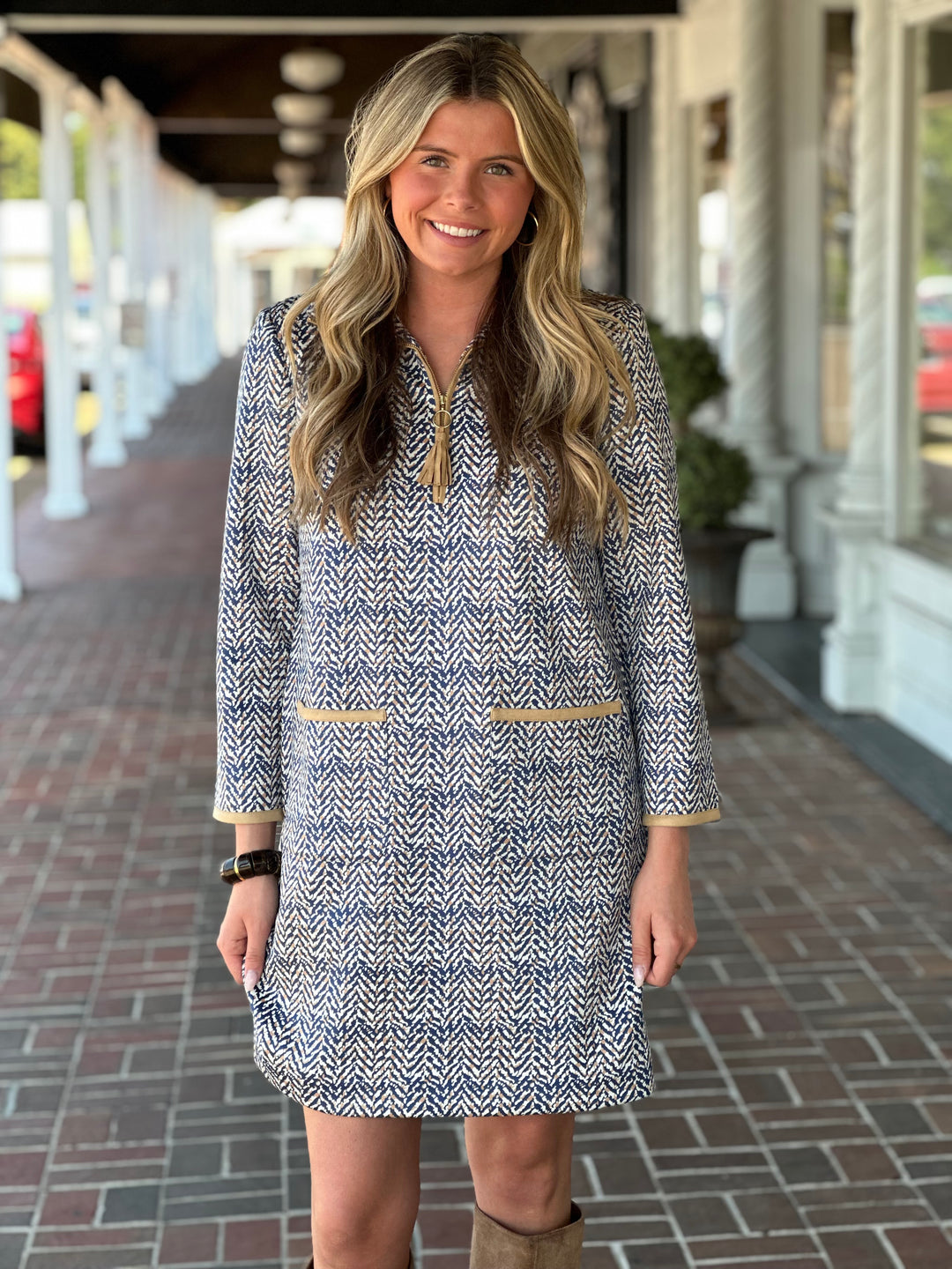 Tyler Boe Helena Knit Herringbone Ice Coffee Dress