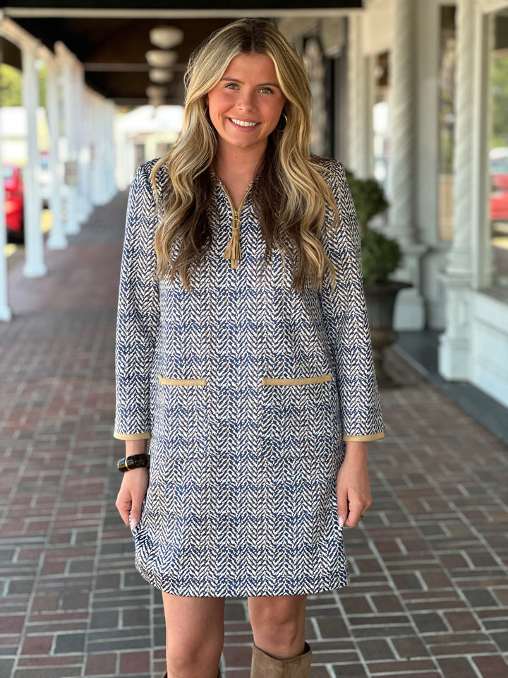 Tyler Boe Helena Knit Herringbone Ice Coffee Dress