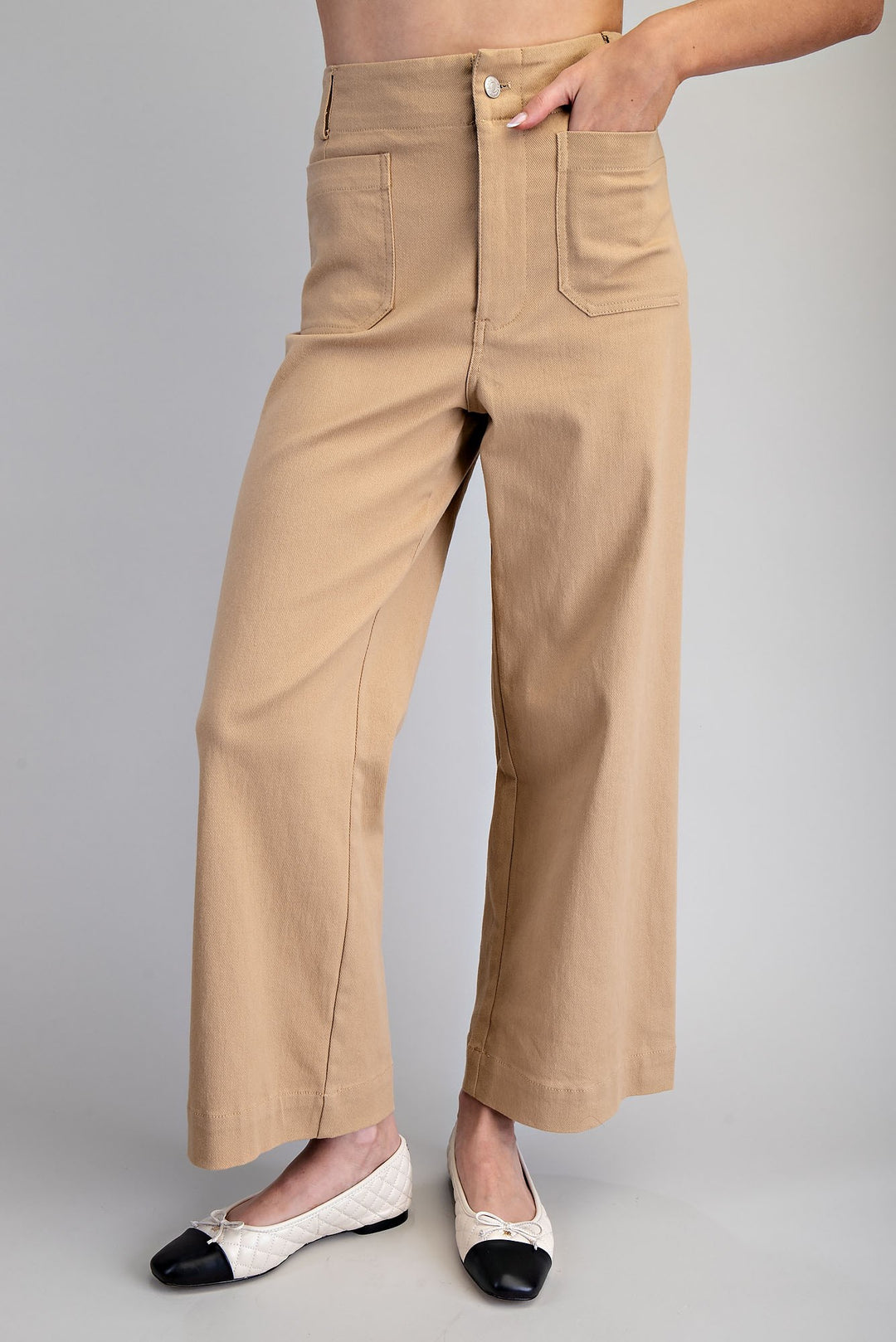 Soft Washed Wide Leg Pants in Taupe