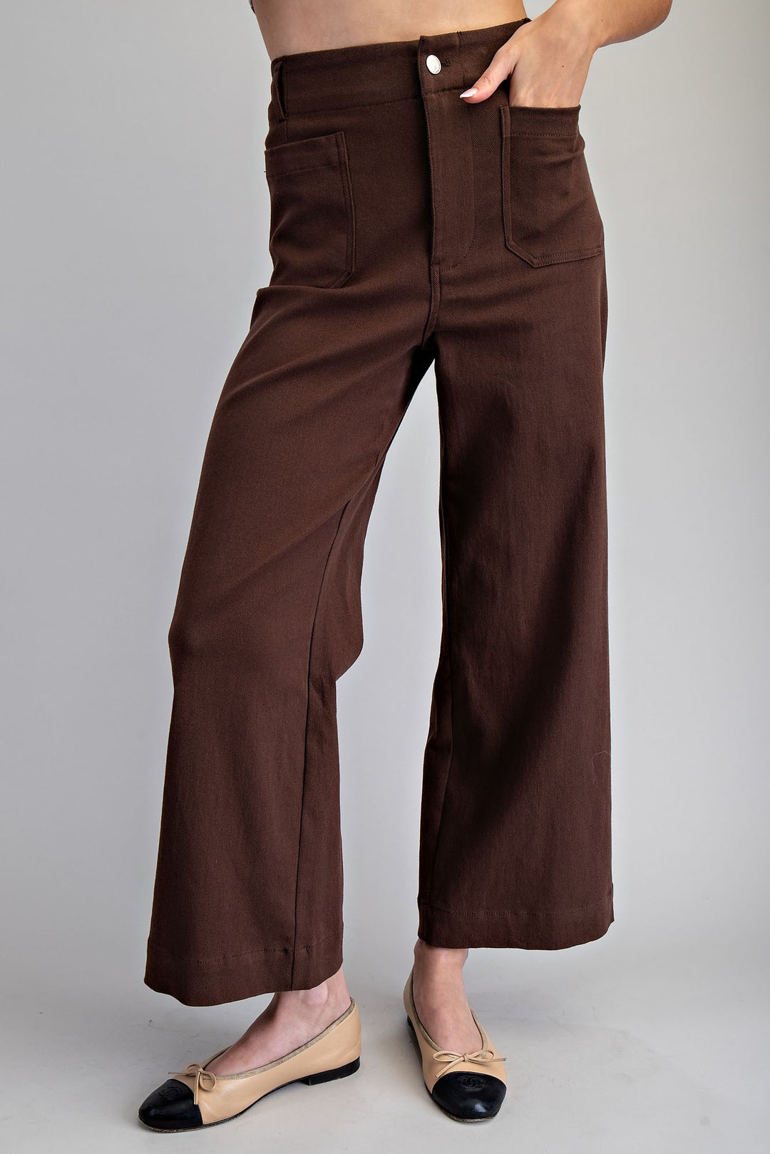 Soft Washed Wide Leg Pants in Brown