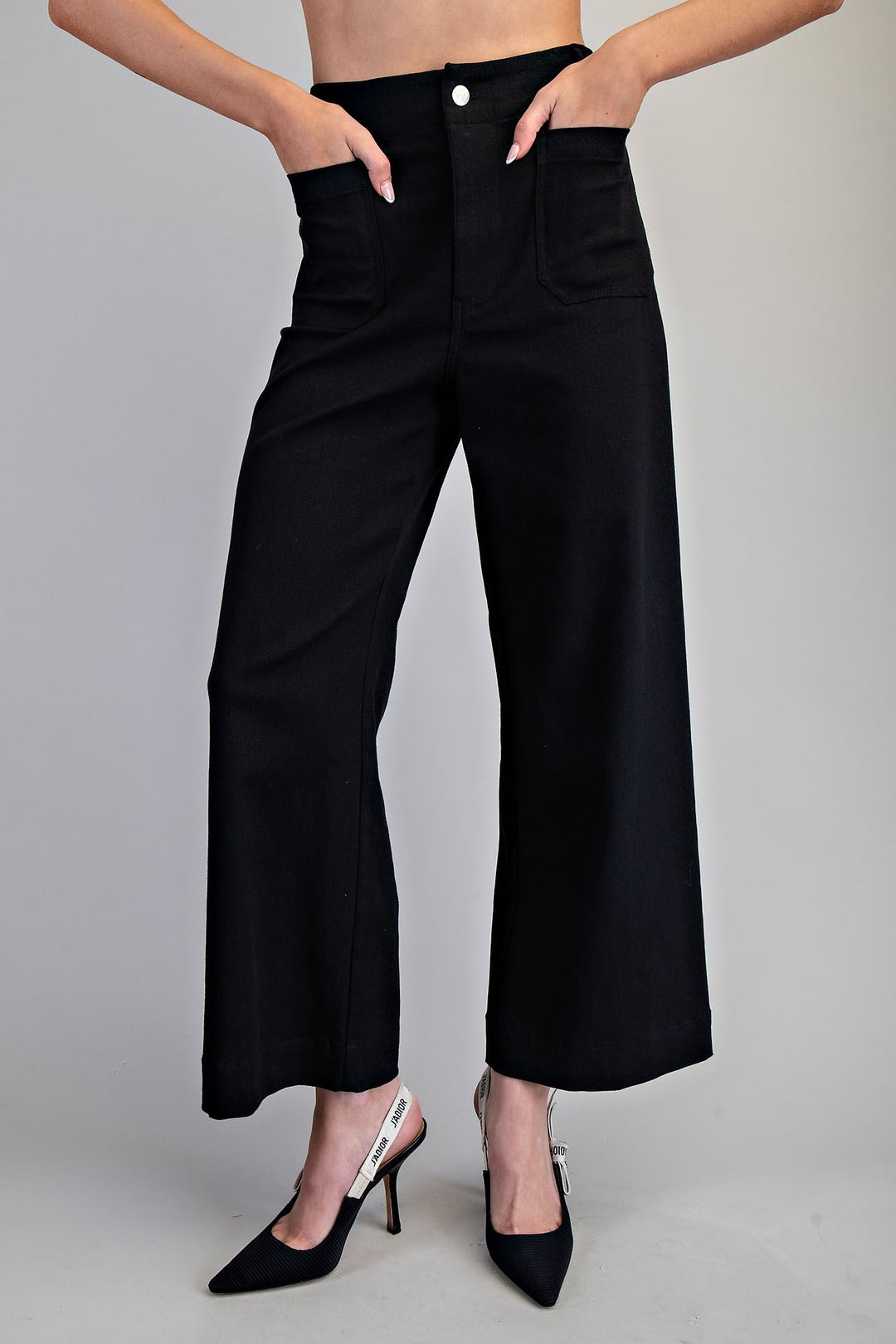 Soft Washed Wide Leg Pants in Black