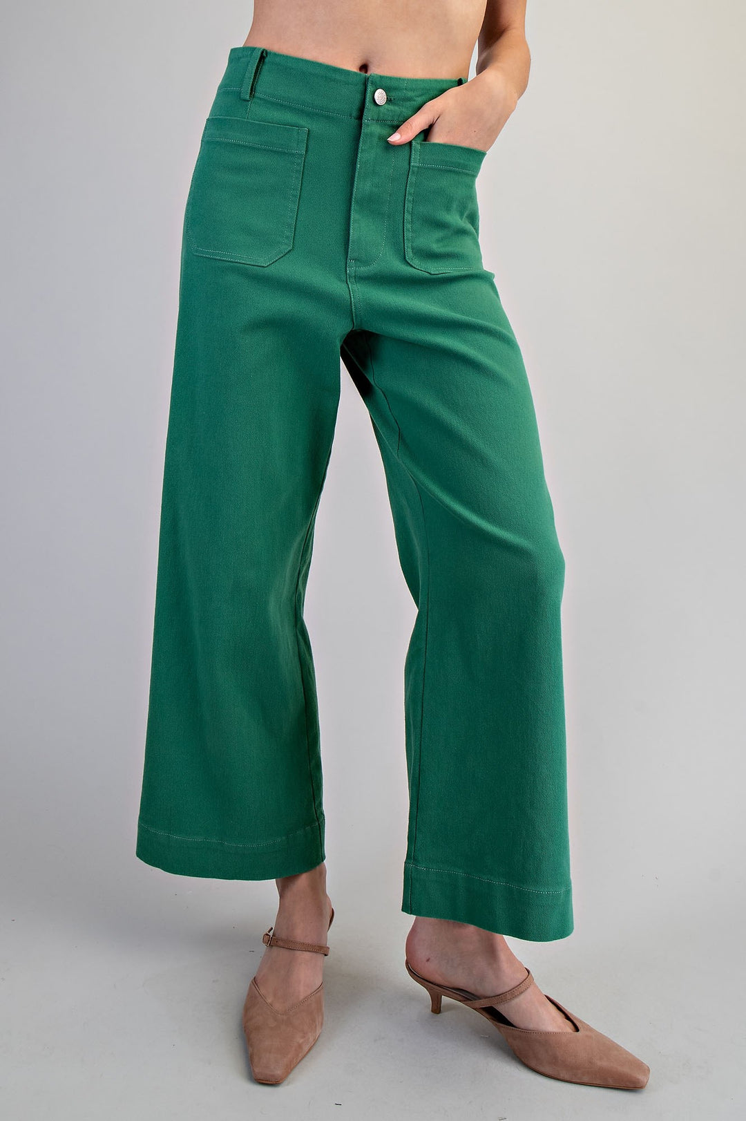 Soft Washed Wide Leg Pants in Kelly Green