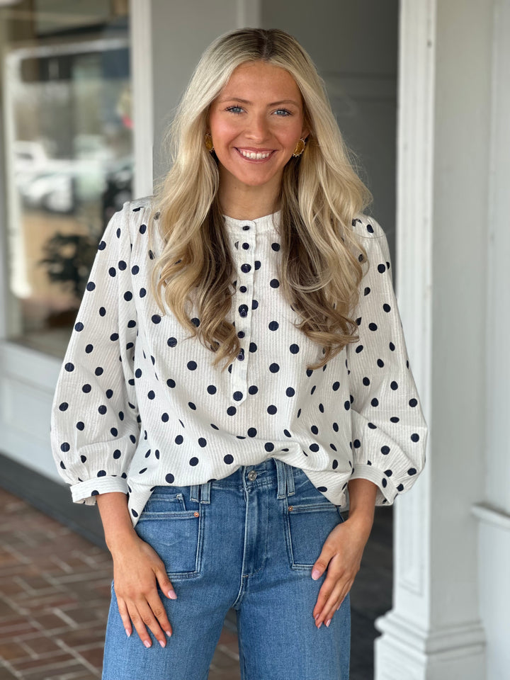 Lola Australia JANE POLKA COTTON SHIRT in Navy