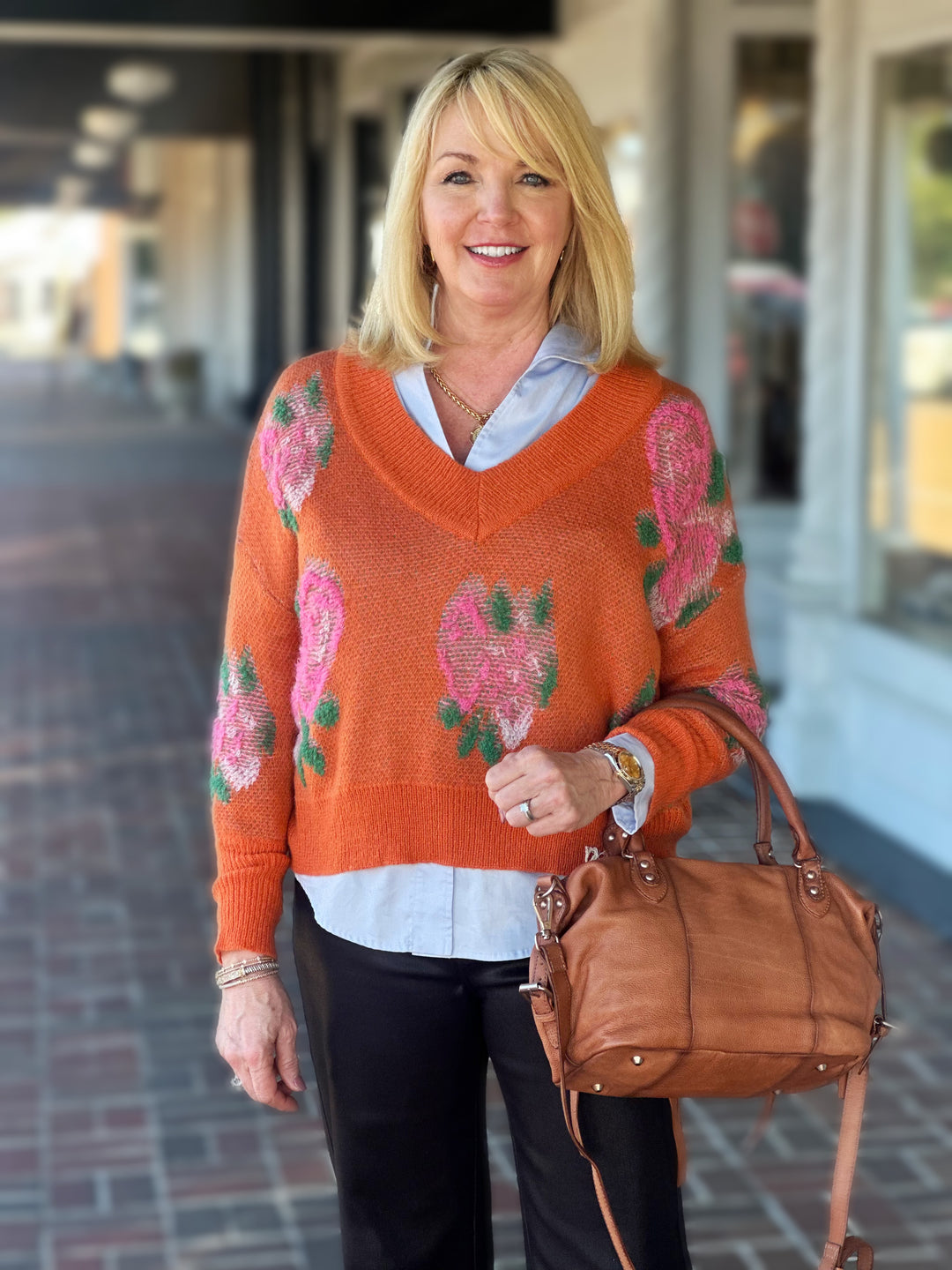 Ivy Jane 3D Floral Sweater in Tangerine