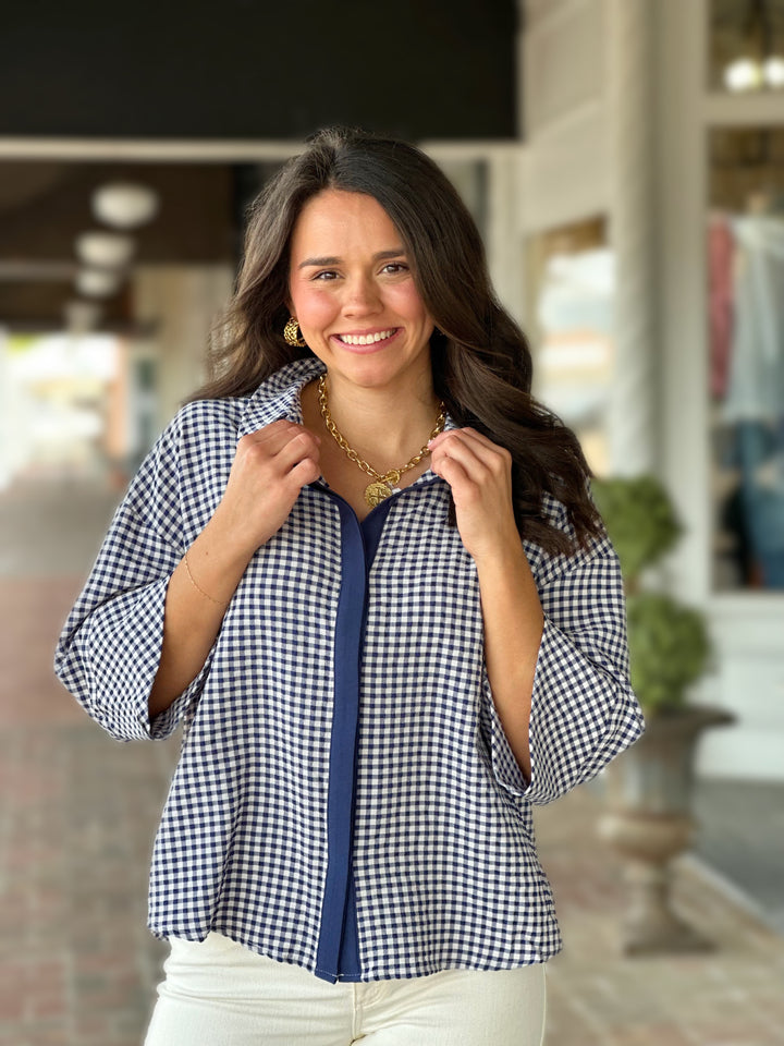 Gingham Top in Navy Blue