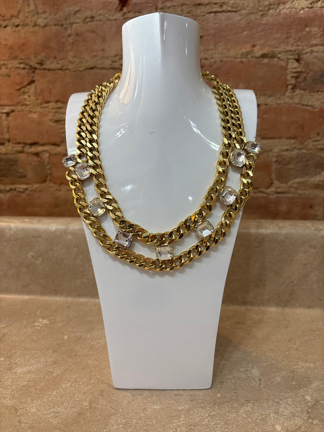 Gold Double Chain Diamond Charm Necklace