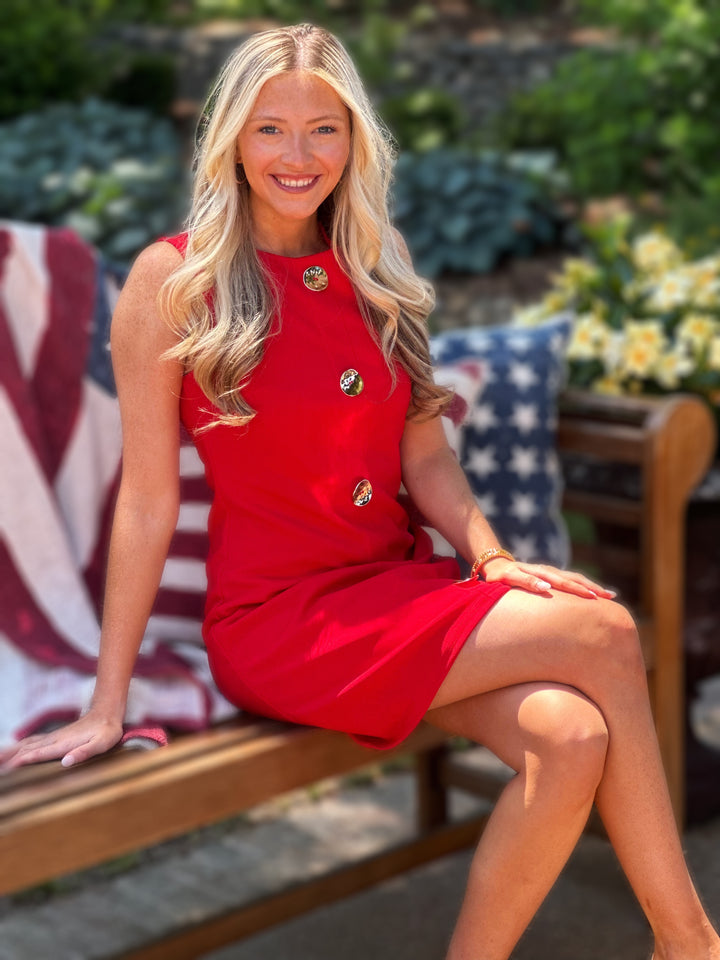 Sleeveless Button Down Mini Dress in Red