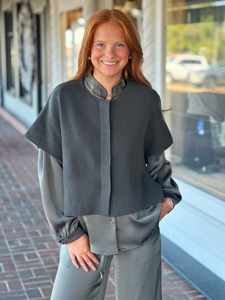 Olive Sleeveless Cardigan