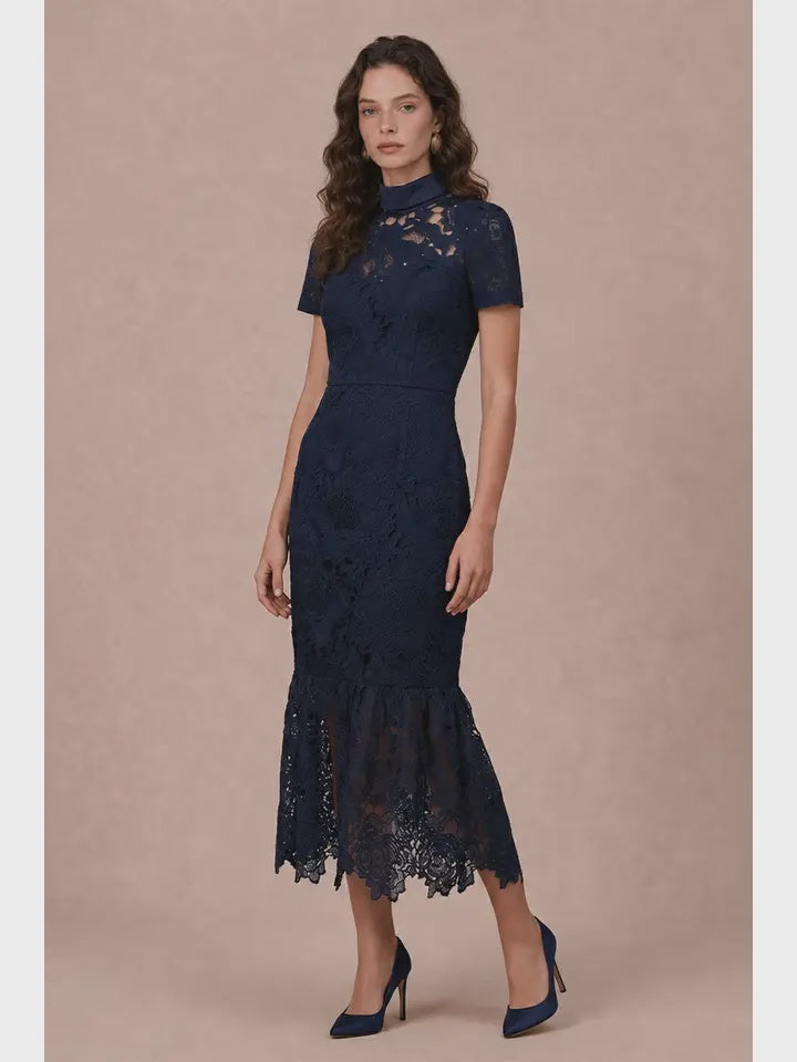 Feeling Inspired Navy Lace Midi Dress