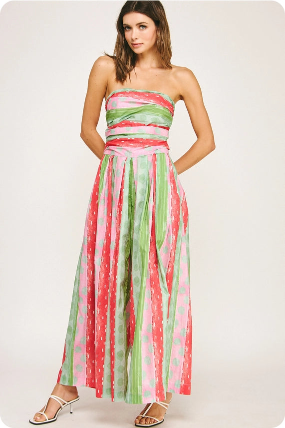 Tube Pleated Print Jumpsuit