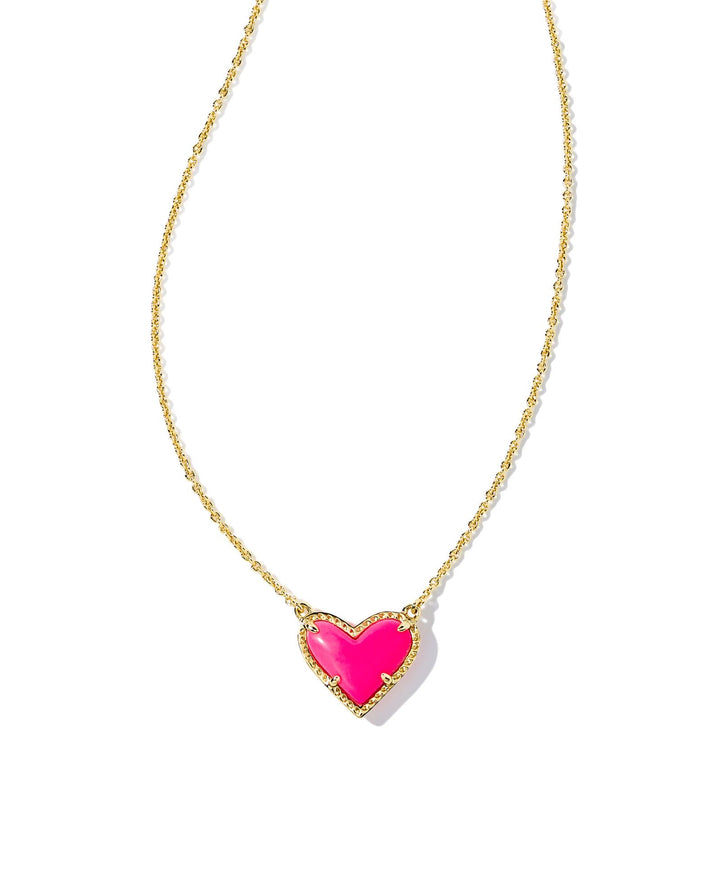 Kendra Scott Ari Heart Pendant Necklace in GOLD NEON PINK MAGNESITE