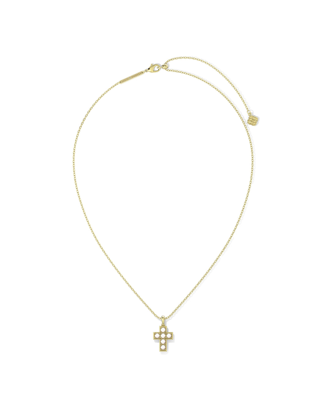 Kendra Scott Pearl Gold Cross Short Pendant Necklace in White Pearl