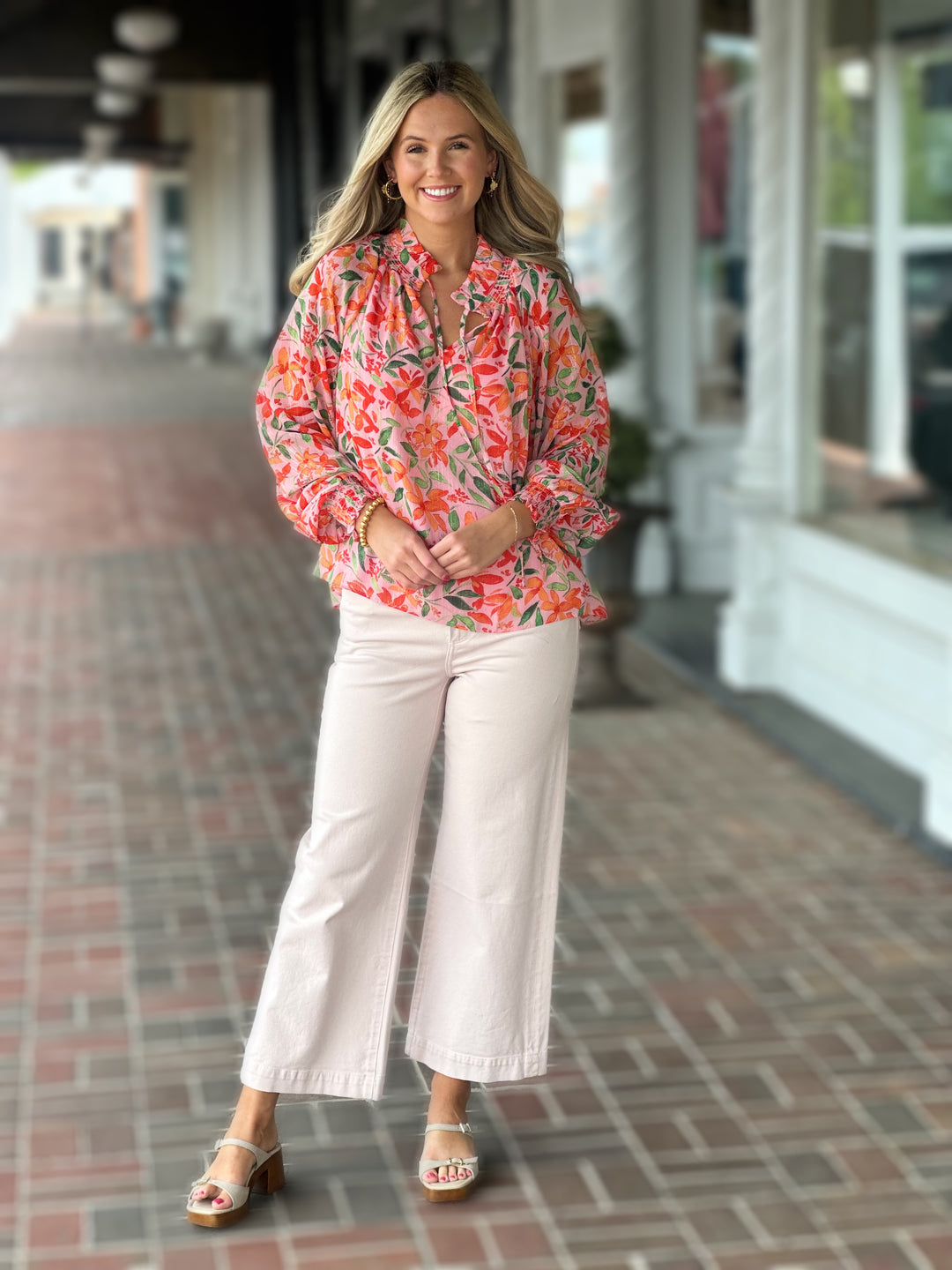 Floral Ruffled Collar Top