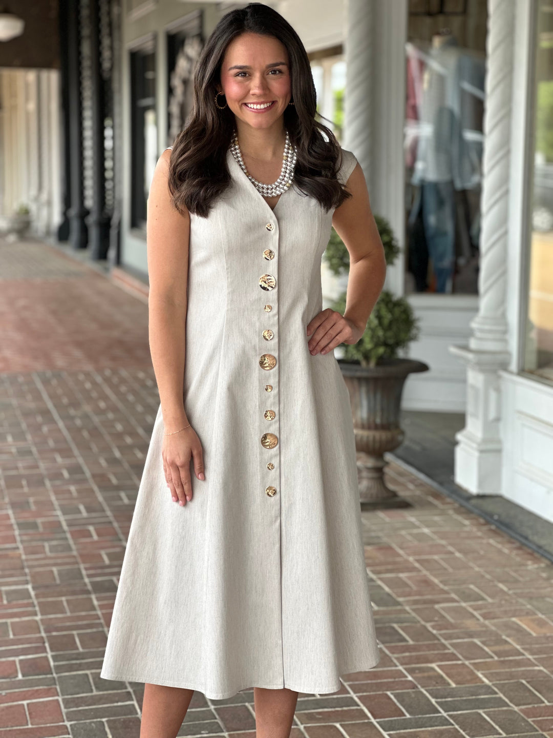 Joseph Ribkoff Midi A-line Dress in Natural