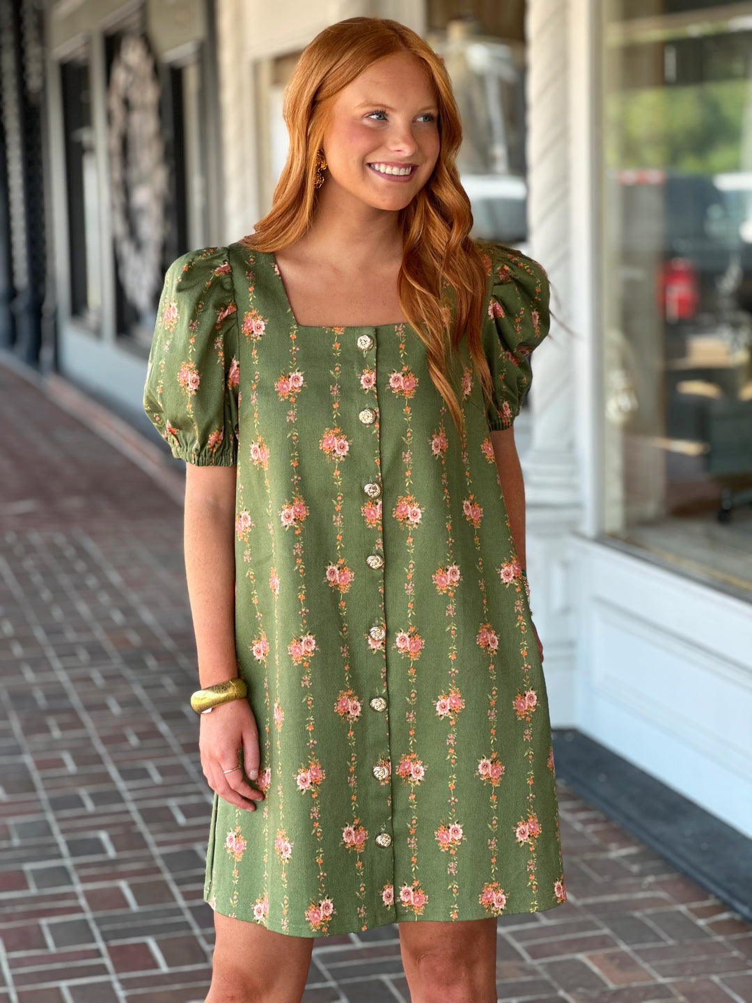 Happy To Be Here Green Floral Dress